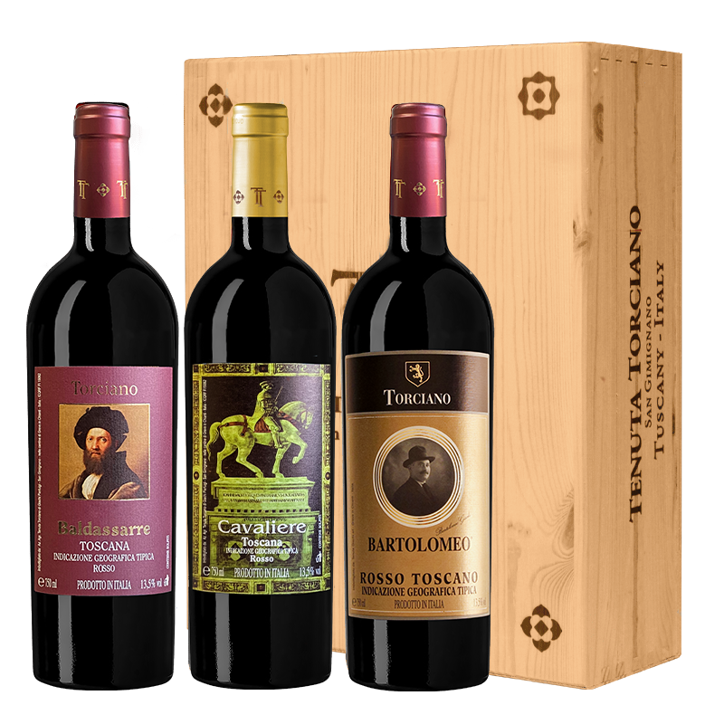 Bartolomeo 2019, Baldassarre 2019 & Cavaliere 2019 Gift Case Tuscan Blend Superior included Wooden Case